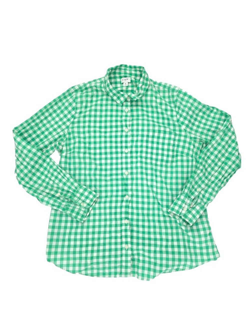 J. Crew Button Shirt Mens XL Green White Pocket Long Sleeve 100% Cotton Gingham